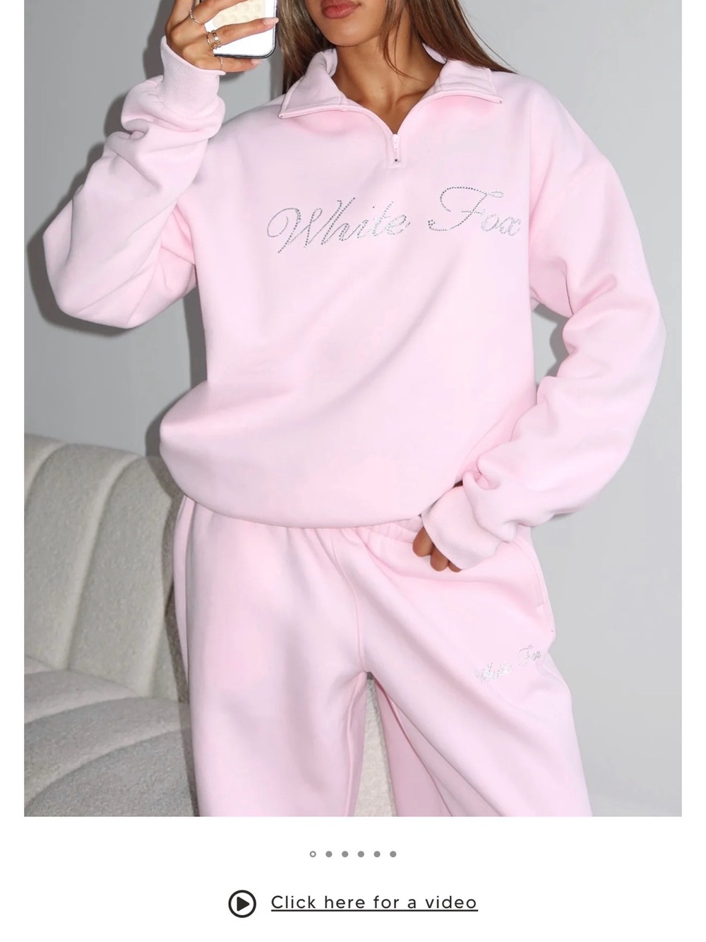 White Fox Pale Pink Rhinestone Logo Pullover
